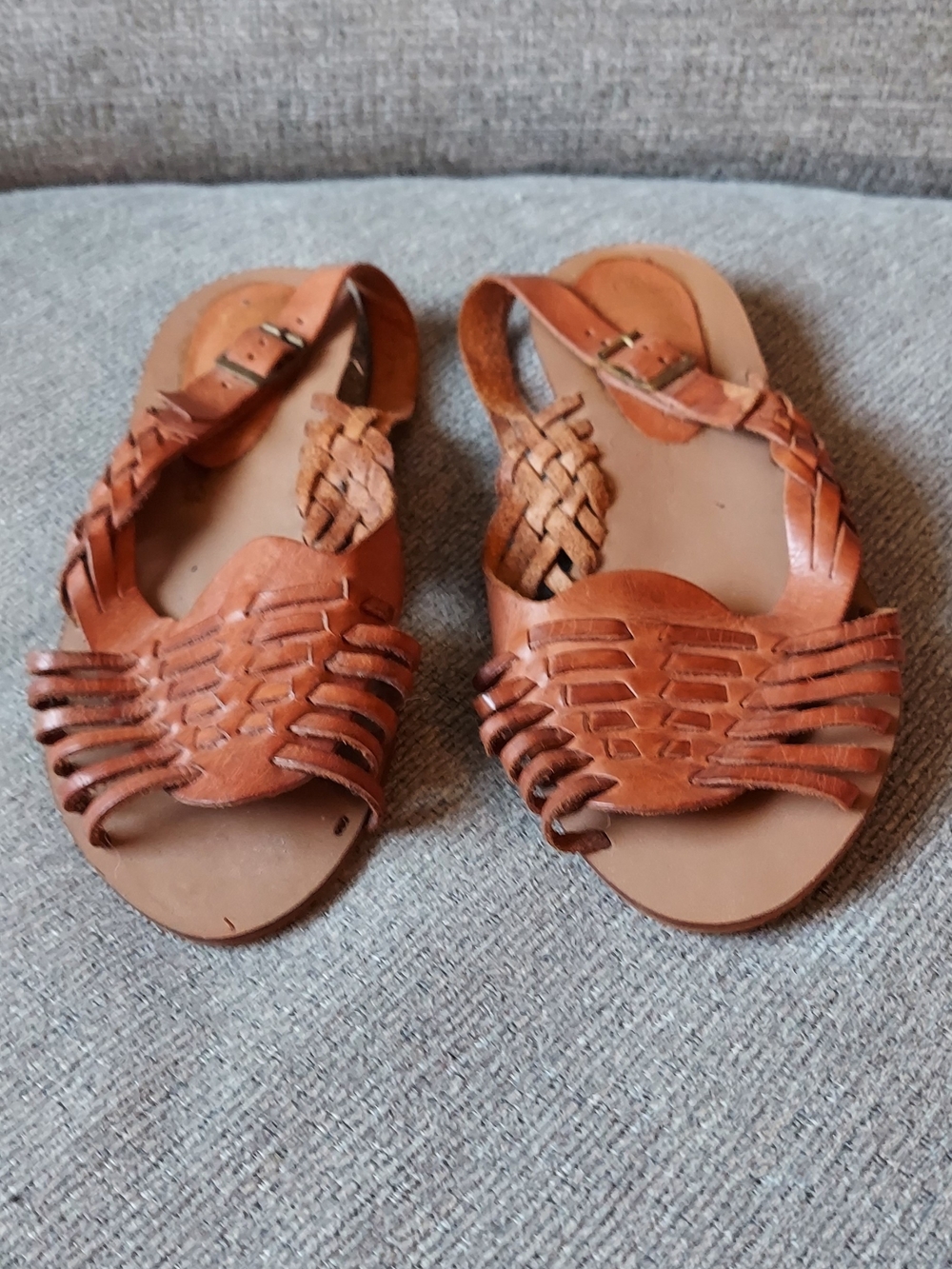 Woven Leather Slingback Sandals in Cognac